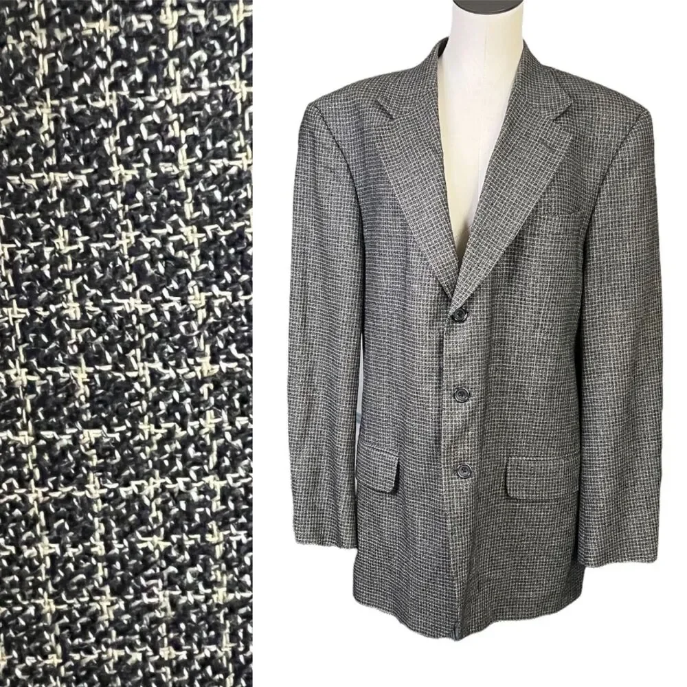 Oscar De La Renta Menswear Silk and Wool Blend Tweed Print Blazer 3 Button 42L